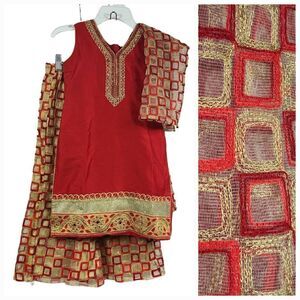 Girls Embellished 3pc Salwar Suit Set Chinon Georgette Kurta Indian Festive Wear